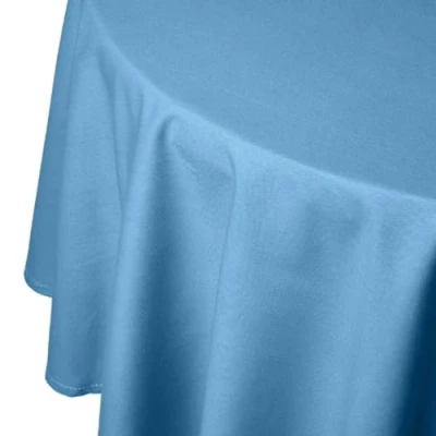 Abbildung von Homescapes Blaue Tischdecke rund mit Hohlsaum aus 100% Baumwolle 178 cm, rundes Tischtuch, waschbar &amp; pflegeleicht