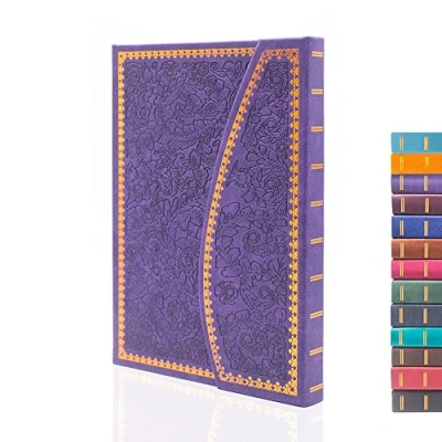Abbildung von VICTORIA&#039;S JOURNALS Magnet Tagebuch, geschnitztes Vintage Notizbuch aus Kunstleder, Hardcover, pers?nliches linierte Seiten, Lesezeichen, 20,3 x 14,4 cm