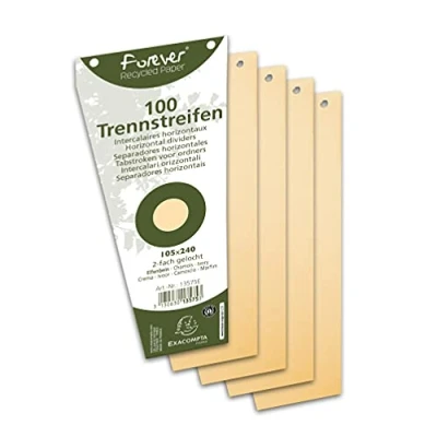 Abbildung von Exacompta 13575B 100er Pack Karton Trennstreifen. Trapezform chamois. Für eine übersichtliche Anblage Ihrer Dokumente. Trennlaschen Trennblätter Ordner Register Blauer Engel