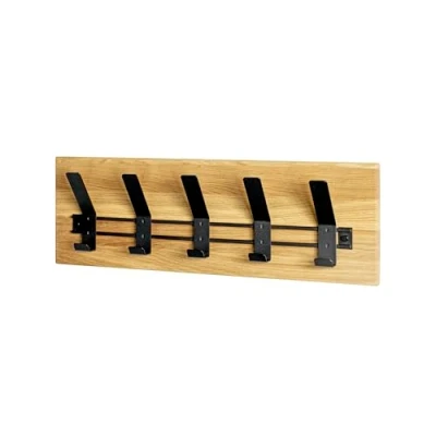 Abbildung von HAKU Möbel Wandgarderobe eiche, schwarz, Massivholz, Metall Maße: B 60 cm x H 20 T 10 cm, Style: Modern