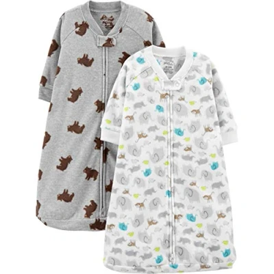 Abbildung von Simple Joys by Carter&#039;s Unisex Baby 2 Pack Microfleece Long Sleeve Sleepbag Tragbare Decke, Grau Meliert Bär/Weiß Waldtiere, 3 6 Monate (2er Pack)