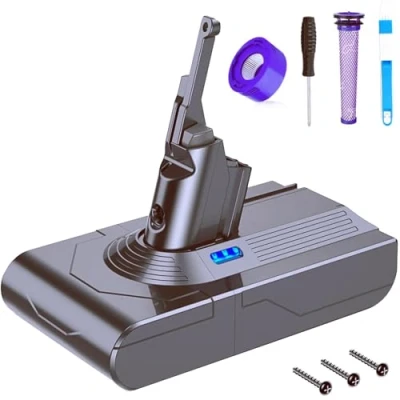 Abbildung von FLYLINKTECH V8 Akku, 6.0Ah Ersatzakku für Dyson SV10 Serie Absolute Animal Fluffy Exclusive Staubsauger Mit 2 Filtern