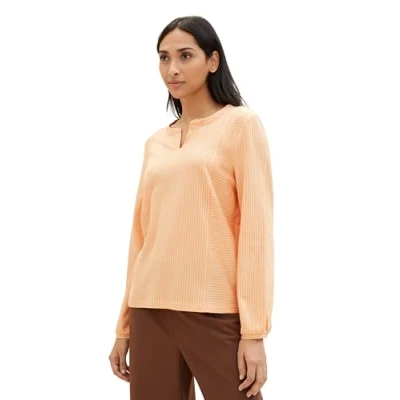 Abbildung von TOM Tailor Gestreifte Bluse, Damen, Größe: Medium, Coral beige thin stripe