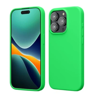 Abbildung von kwmobile Hülle für das iPhone 15 Pro Silikon Handy Case stoßfeste Handyhülle mit weicher Oberfläche Neon Grün