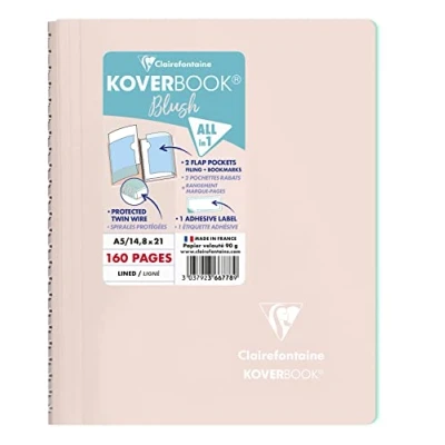Abbildung von Clairefontaine 366778C Spiralblock Koverbook Blush, DIN A5, 14,8 x 21cm, 80 Blatt, liniert, 1 Stück, Rosa Perlmutt/ Minzgrün