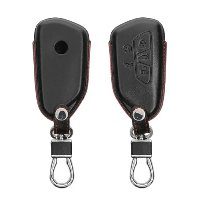 Abbildung von kwmobile Autoschlüssel Hülle kompatibel mit VW Golf 8 5 Tasten Seat Leon MK4 Tarraco Atec Leder Schutzhülle Schlüsselhülle Schwarz Rot