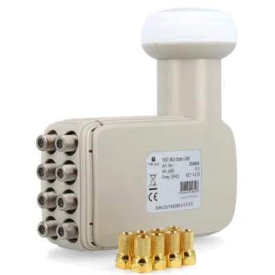 Abbildung von [ Test SEHR GUT *] Triax Too 003 Octo LNB, 8 Fach digital HD 4K LNB für Teilnehmer (Sat Receiver, Fernseher) 8fach Sat Satellitenschüssel Satelliten Spiegel Schüssel + 8X Anadol F Stecker