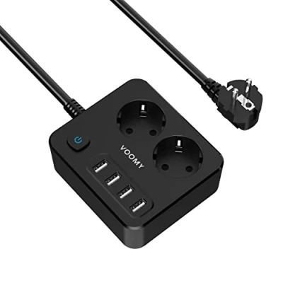 Abbildung von Voomy Power S2 Mehrfachsteckdose (Flache, 4 USB A, 2 AC, mit Überspannungsschutz, Kabellänge m), 4000W Schalter