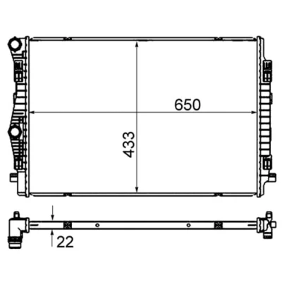 Abbildung von MAHLE ORIGINAL CR 2055 000S Kühler, Motorkühlung 650 433 22 Kühlrippen gelötet VOLKSWAGEN: Golf Sportsvan, 7 Schrägheck, Variant