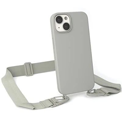 Abbildung von EAZY CASE Handykette Silikon mit Karabiner kompatibel iPhone 14 Handyhülle breitem Umhängeband, Handykordel Silikon, Hülle Band, Kette für Smartphone, Gurt, Taupe Clips