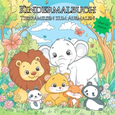 Abbildung von Kindermalbuch Tierfamilien zum ausmalen: Entdecke die Welt der Tierfamilien: Liebevolle Szenen Ausmalen für kleine Künstler