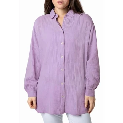 Abbildung von Sublevel Lange Hemdbluse, Damen, Größe: M/L, Purple
