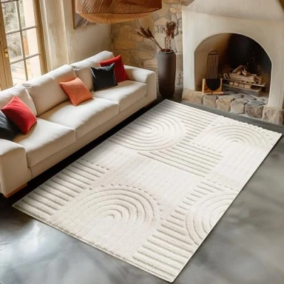 Abbildung von Carpetsale24 Teppich Wohnzimmer Skandinavisches Boho Deko Hoch Tief Effekt Pflegeleicht Creme 280 x 370 cm