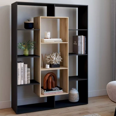 Abbildung von IDMarket Bücherregal Colette mit 11 Fächern, Schwarz und Holzoptik, Höhe 143 cm