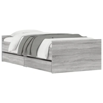 Abbildung von vidaXL Bettgestell, Bettrahmen mit Lattenrost, Bett Gästebett Schubladen, Einzelbett Schlafzimmerbett Schlafzimmermöbel, Grau Sonoma 100x200cm