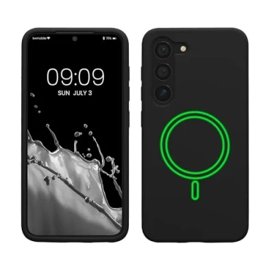 Abbildung von kwmobile Hülle kompatibel mit Samsung Galaxy S23 magnetisches Silikon Case MagSafe Cover gummiert Schwarz
