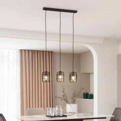 Abbildung von Lindby Deckenleuchte Eudoria, dimmbar, Leuchtmittel nicht inklusive, Modern, Eisen, Schwarz, gold, 3 flammig, E27, Deckenleuchte, Lampe