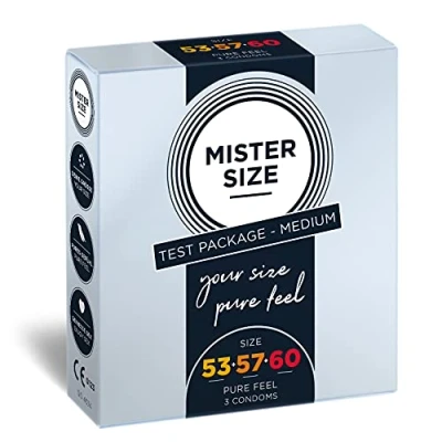 Abbildung von MISTER SIZE Kondome Anprobierpackung MEDIUM (53 57 60) 3 Größen zum Testen, Packung mit, St., Maßkondome, vegan, extra dünn &amp; fein, das passende Kondom in Ihrer Größe