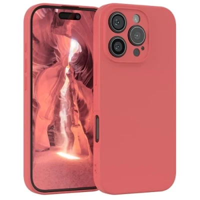 Abbildung von EAZY Case Silikonhülle für iPhone 16 Pro Hülle Silikon weich stoßfeste Handyhülle Schutzhülle mit Kameraschutz Dünn Premium Schutz Cover TPU Phone Bumper in Hell Rot