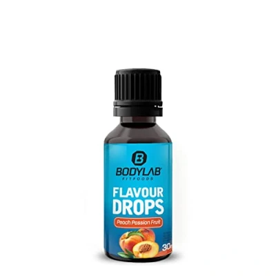 Abbildung von Bodylab24 Flavour Drops 30ml Pfirsich Maracuja, Kalorienfreie, Zuckerfreie &amp; Fettfreie Aroma Tropfen, Flavdrops zum Süßen von Lebensmitteln, Kaffee Sirup, Geschmackstropfen ohne Künstliche Farbstoffe