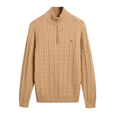 Abbildung von GANT Cable Halfzip Strickpullover, Herren, Größe: XXL, Khaki mel