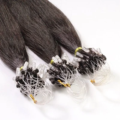 Abbildung von hair2heart 200 x 1g Echthaar Microring Loop Extensions, 60cm glatt #1b naturschwarz Loops Haarverlängerung