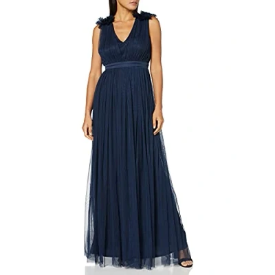 Abbildung von Maya Deluxe Damen Ruffle Shoulder Maxi Dress Brautjungfernkleid, Navy, 38 EU