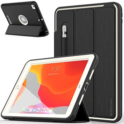 Abbildung von TECHGEAR D Fence Schutzhülle Designed für iPad 10.2 2021/2020/2019 [9. 8. 7. Generation] Hülle, Schlagfester, Robuster Schutzanzug Rüstung Smart Fall, Kinder Schulen Builders Workman Grau