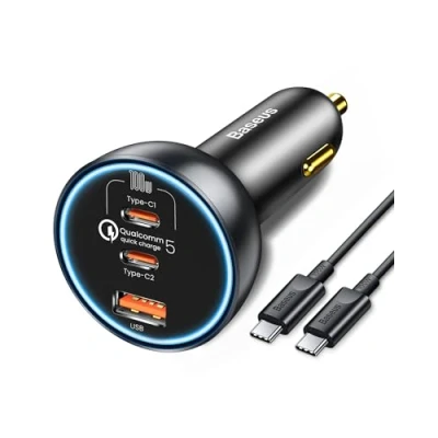 Abbildung von Baseus 160W USB C Autoladegerät 3 Ports, QC5.0 PD3.0 PPS Zigarettenanzünder kfz Ladegerät Auto Adapter Car Charger für iPhone 15 14 13 Pro Samsung S24 S23 Ultra iPad MacBook