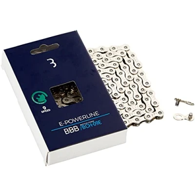 Abbildung von BBB Cycling E PowerLine 9 Speed Chain Fahrradkette mit SmartLink QuickLink Inklusive für Fach Kettenfahrräder 136 Links Silber Vernickelung BCH 09E