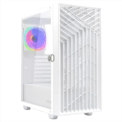 Abbildung von Noua Diamond C112 weißes ATX Gehäuse für PC Gaming, unterstützt E ATX, 0,50 mm SPCC ARGB LED Lüfter, adressierbare Mesh Front und gehärtetes Glas Seitenwand