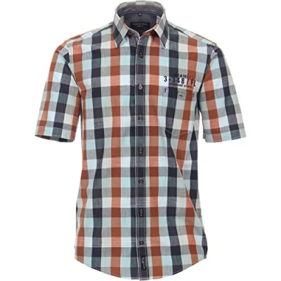 Abbildung von Casamoda Freizeit Kurzarm Kariert Casual FIT Hemd, Herren, Größe: Large, Orange