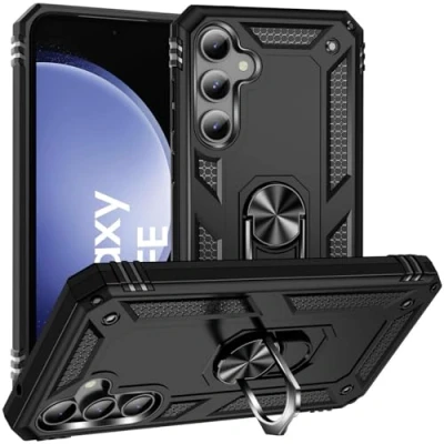 Abbildung von Verco Hybrid Armor Shield Case für Samsung Galaxy S23 FE Hülle, extrem robust mit Magnet Fingerring Halter Handyhülle 5G Panzerhülle, Schwarz