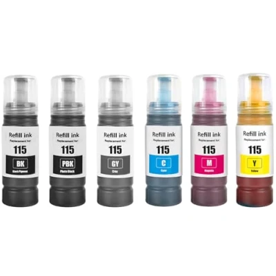 Abbildung von SHUOLEI 115 Tinte Kompatibel mit Epson Tintenpatronen Multipack für EcoTank L8160 L8180 (6 Pack，Pigment Schwarz/Schwarz/Cyan/Magenta/Gelb/Grau)