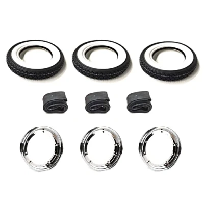 Abbildung von Streetparts24 3X Weißwand Reifen 3.50 10 Chrom Felgen Satz Komplettradsatz Radsatz für Vespa Piaggio APE 50 TM