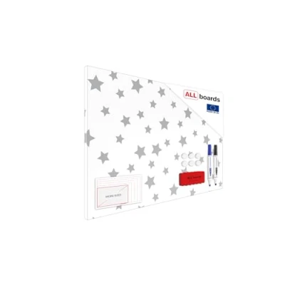 Abbildung von ALLboards Metallische Magnettafel GRAUE STERNE 90x60cm MetalBoards Memoboard für jede Art von Magneten Magnetpinnwand + 4 Marker, 10 Magnete und Schwamm