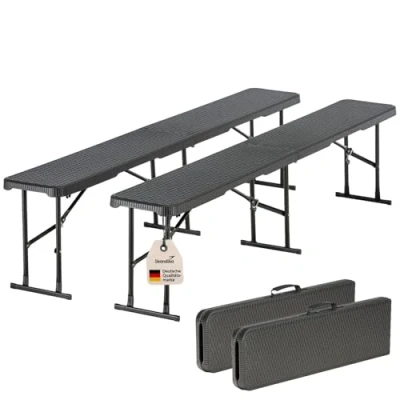 Abbildung von Skandika Klappbank MASI 2er Set Sitzbank, Gartenbank, Bierzeltgarnitur, klappbar, bis 300 kg, recyceltes HDPE Material, Stahlgestell, wetterfest, 180 cm Bierbank, Balkonmöbel, Gartenmöbel