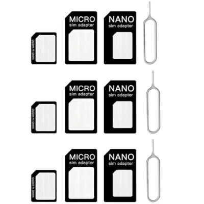 Abbildung von 4 in 1 Nano SIM Karten Adapte, 3 Set Adapter, Adapter mit Auswurfstift, kompatibel Smartphone