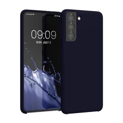 Abbildung von kwmobile Hülle kompatibel mit Samsung Galaxy S21 Silikon Handy Case Handyhülle weiche Oberfläche kabelloses Laden Deep Ocean