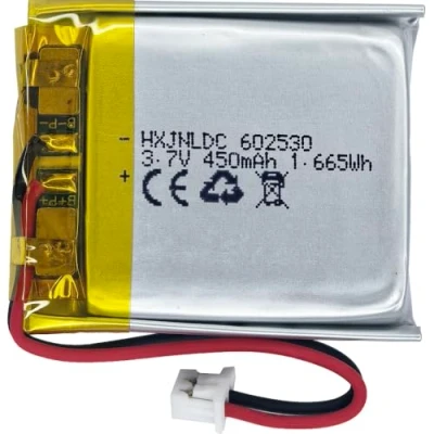 Abbildung von DC 3.7V 450mAh 602530 wiederaufladbare Lithium Polymer Batterie passend für DIY 3.7 5V elektronische Produkte mit eingebautem 2 Draht Batterieaustausch und LED Leuchten