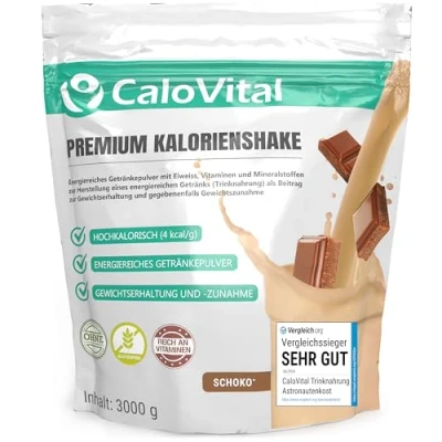 Abbildung von Trinknahrung hochkalorisch für Gewichtszunahme Kohlenhydrate &amp; Eiweiß als Kalorien Shake Hochdosiert mit vielen Vitaminen CaloVital Premium Qualität aus Deutschland Schoko 3000g