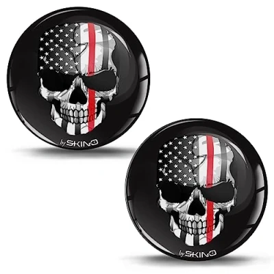 Abbildung von SkinoEu 2 x 3D Gel Silikon Aufkleber Schädel Totenkopf USA Amerika Flagge Stickers Auto Motorrad Fahrrad Telefon Laptop KS 13