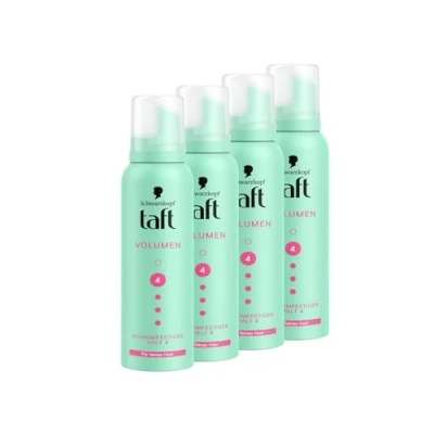 Abbildung von Schwarzkopf Taft Schaumfestiger Volumen (4x 150ml), Haltegrad 4, Haarschaum für feines Haar, volumengebendes Mousse, verhindert Föhnschäden, ohne zu verkleben, vegane Formel*