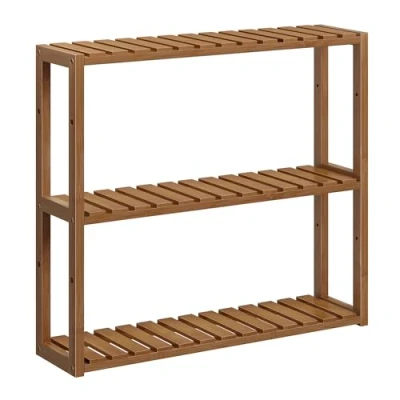 Abbildung von SONGMICS Badregal, Badezimmerregal, Bambus Regal, Pflanzenregal mit 3 verstellbaren Ablagen, Wandmontage, freistehend, für Wohnzimmer, Flur, Küche, 15 x 60 54 cm, kaffeebraun BCB013K01