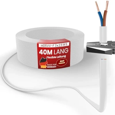 Abbildung von MAS Premium Von 5 bis 100m Kunststoffschlauchleitung H05VV F 2, 3 oder x0,75; x1; x1,5 x2,5 und 4G0,75 Flexible Leitung Kabel Gerätekabel (H05VV 2x2,5 WS, 40m)