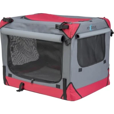 Abbildung von Foxdevil by xonic® Faltbare Hundebox/Katzenbox für kleine, mittelgroße und große Tiere Hundetransportbox Auto Zuhause Transportbox Hund Hundebox Kofferraum (Rot, XXL)