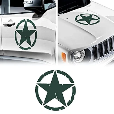 Abbildung von 4R Quattroerre.it 17115 Aufkleber Army Star Armeestern für Jeep Renegade Autohaube Vordertür, Durchmesser 33 cm, Militärgrün, 2 Stücke