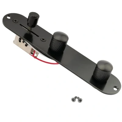 Abbildung von Musiclily 32mm T Style Control Plate Kontrollplatte Gitarren Komplett Verdrahtet mit 3 Wege Switch Kabelbaum für Tele Telecaster E Gitarre, Schwarz