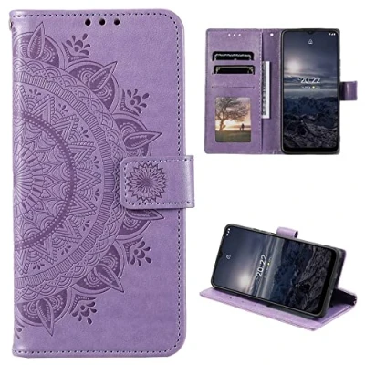 Abbildung von CoverKingz Handy Tasche kompatibel mit Nokia G21 / G11 Handycase Kartenfach Handyschutzhülle Cover Smartphonehülle klappbar Motiv Mandala Lila