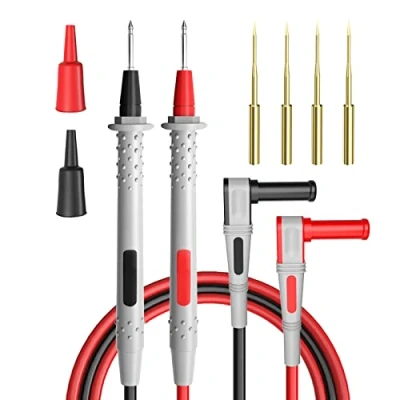 Abbildung von Cleqee Silikon Multimeter Messleitungen Kit 4mm Bananenstecker Prüfspitzen mit vergoldeten scharfen Nadeln Doppelschicht Silikonkabel 4,9ft/1,5m